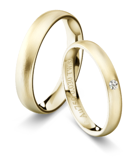 Trauringe Champagnergold 585 schrägmatt, 0,03ct Brillant KT09R