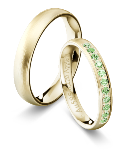 Trauringe Champagnergold 585 längsmatt, 0,22ct Brillanten Apple/SI KT11R