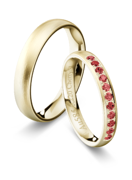 Trauringe Champagnergold 585 längsmatt, 0,22ct Brillanten Cherry/SI KT12R