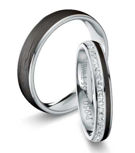 Trauringe Platin 950 Carbon poliert, 0,255ct Brillanten G/SI KT18R