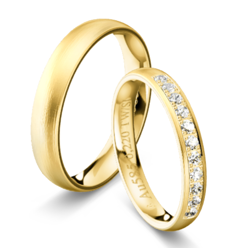 Trauringe Gelbgold 585 längsmatt 0,22ct KT01R