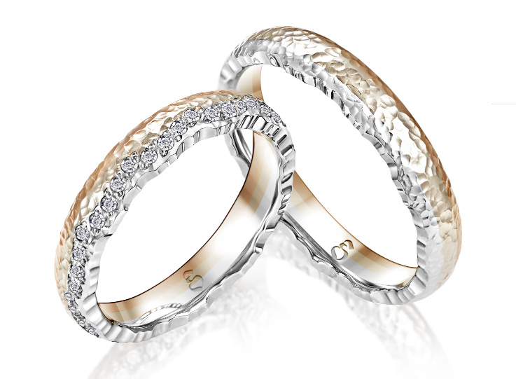 Trauringe Gold Weiß-Sunrise-Rose 585 0,42ct KT423