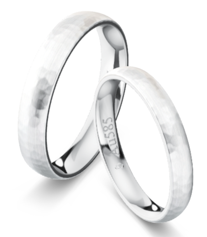 Trauringe Weißgold 585 hammerschlag matt KT07R