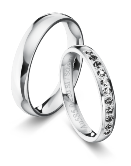 Trauringe Weißgold 585 poliert, 0,22ct Brillanten Black/SI KT14R