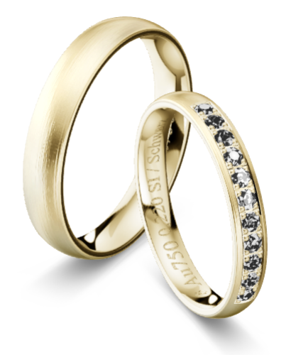 Trauringe Champagnergold 585 längsmatt, 0,22ct Brillanten Black/SI KT10R